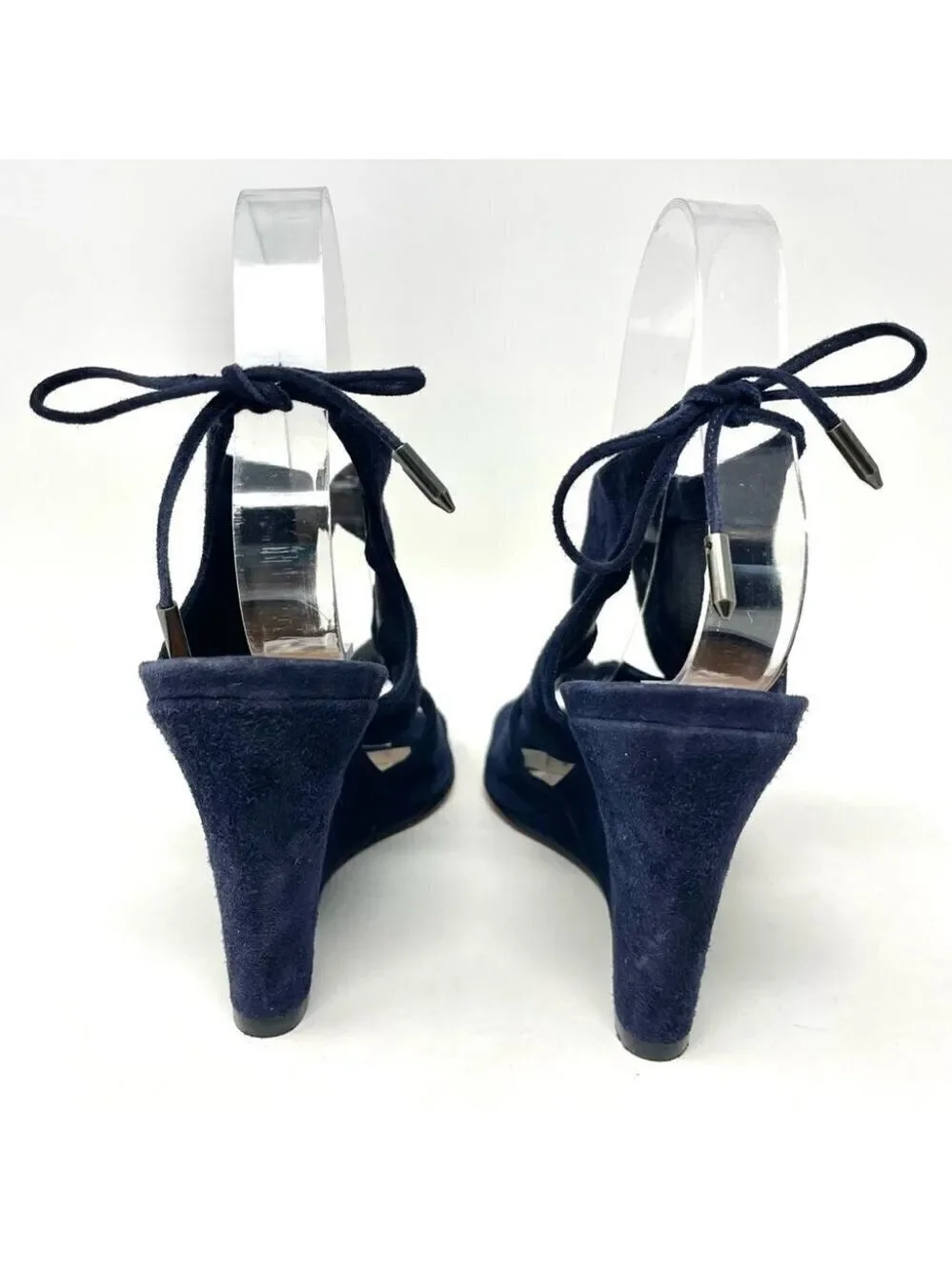 * Aquazzura Iman Blue Suede Cutout Wedge Sandals Size 37.5